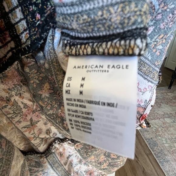 American Eagle Outfitters Black and Pink Smocked Skater Mini Skirt Viscose - Picture 3 of 10